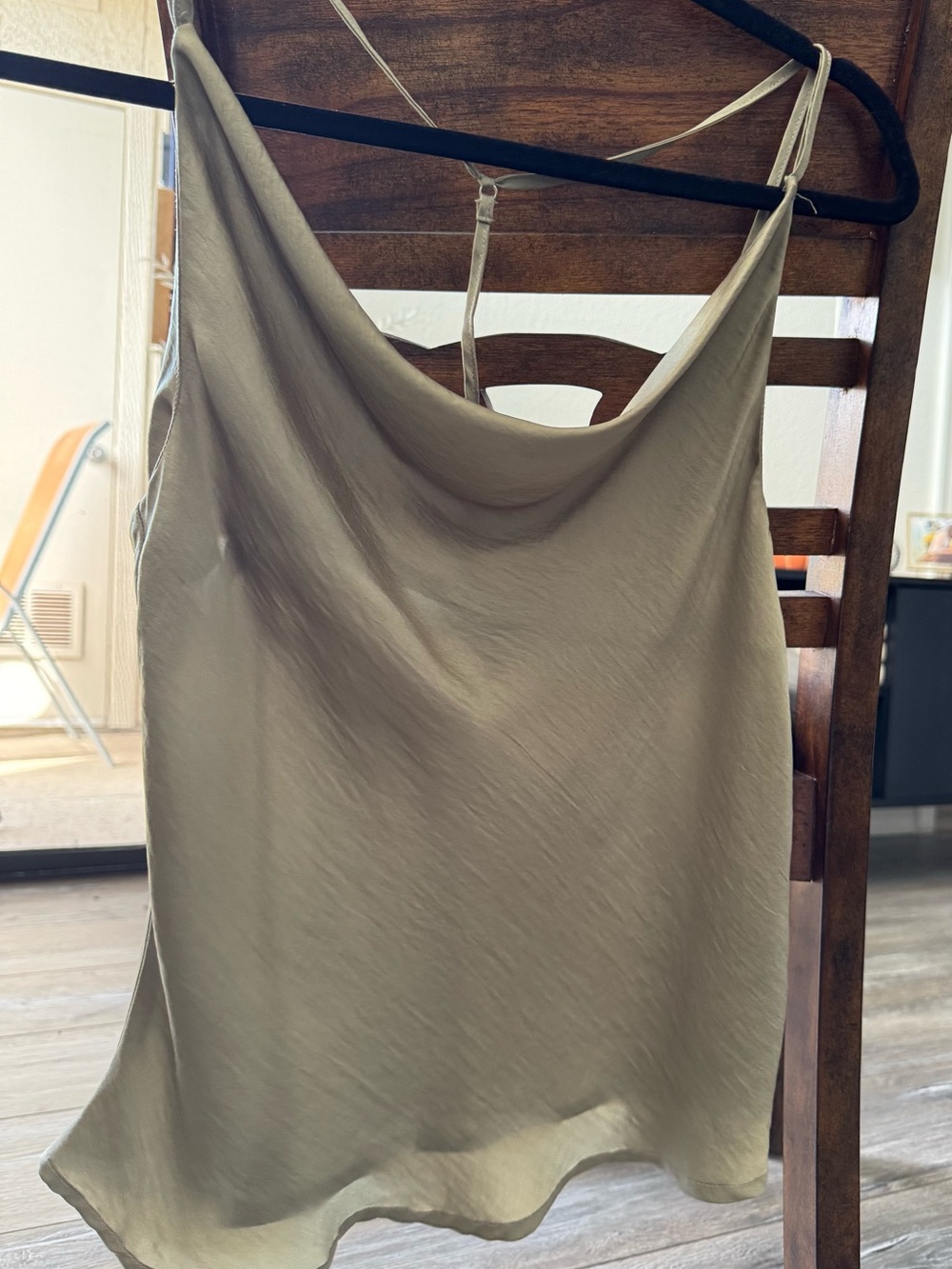 Silky Cowl Neck Camisole Tank Top - sage green